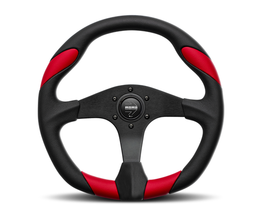 Momo Retro Steering Wheel 360 mm - 4 Black Leather/Wht Stitch/Brushed Spokes