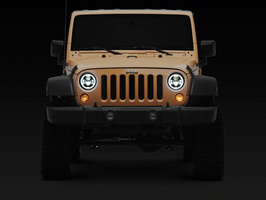 Raxiom 07-18 Jeep Wrangler Axial Series 7-Inch LED Headlights w DRL/ Black Housing - Clear Lens