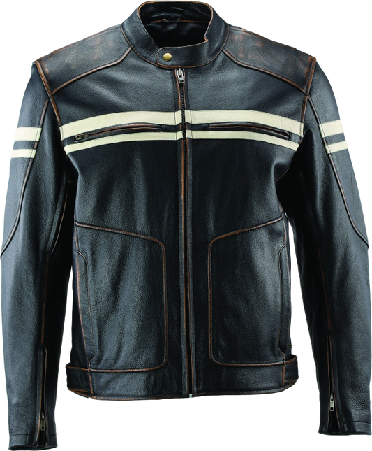 River Road Hoodlum Vintage Leather Jacket Black - Large