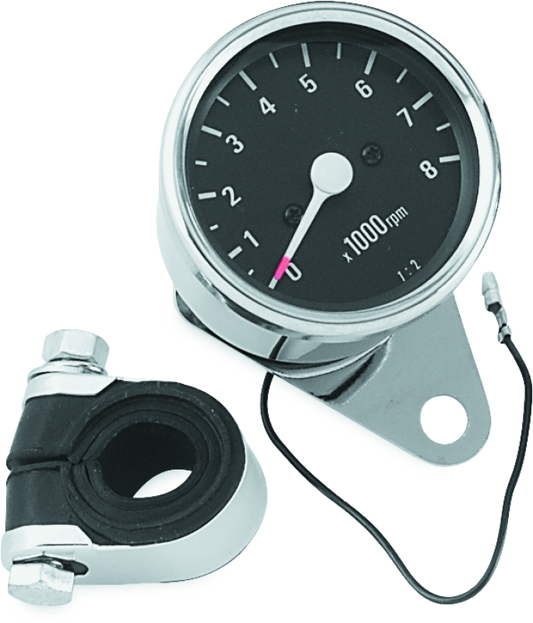 Bikers Choice Big Twin & XL Mechanical Custom Mini Tachometer Black Face 8000 Rpm 2 1/2 Inch