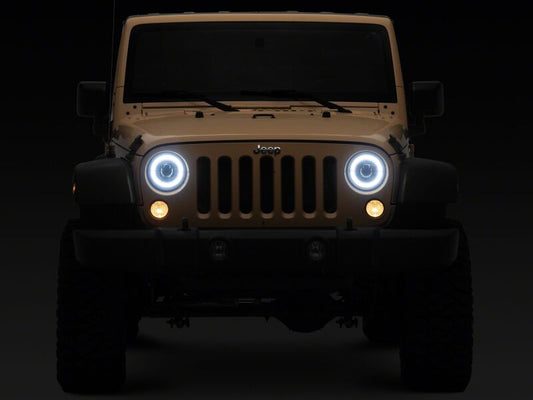 Raxiom 18-26 Jeep Wrangler JL/ 20-26 Gladiator JT HiOutput LED Hlights/Angel Eye DRL-Blk-Clear Lens