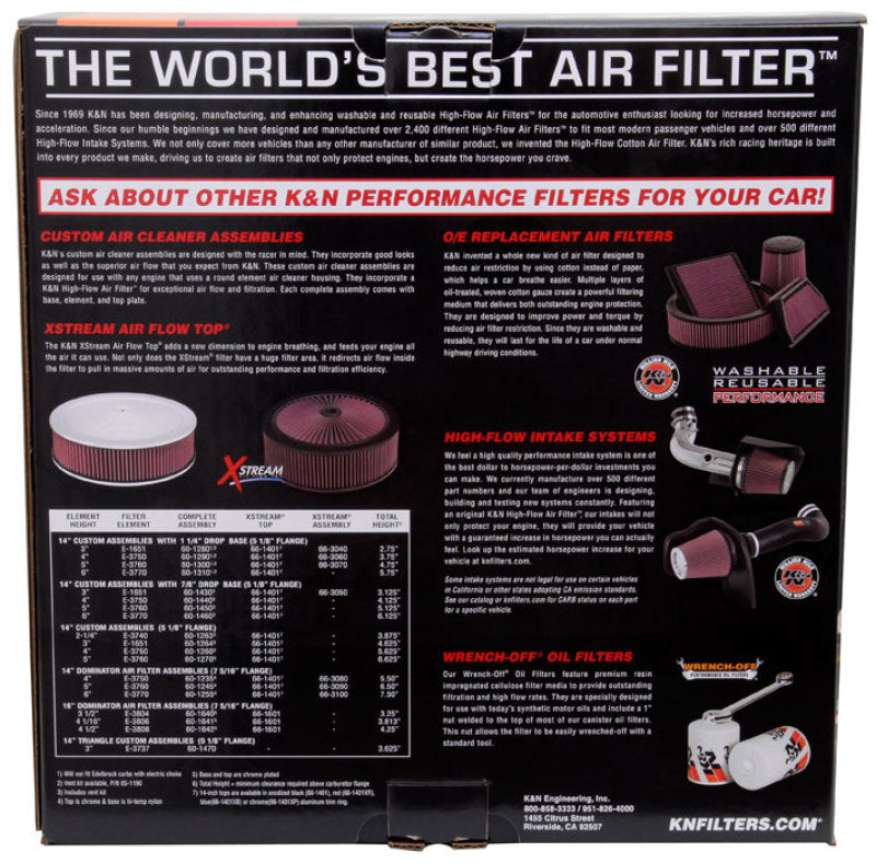 K&N Round Air Filter Assembly 5.25in ID / 5in Height / 5.125in Neck Flange / 1 1/4in Drop Base