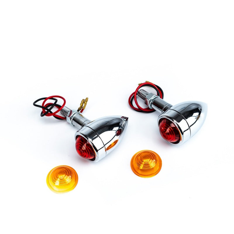 Bikers Choice 1 7/16 Inch Dia Chrome Mini Bullet Marker Light Dual Filament Amber Lens Pr Universal