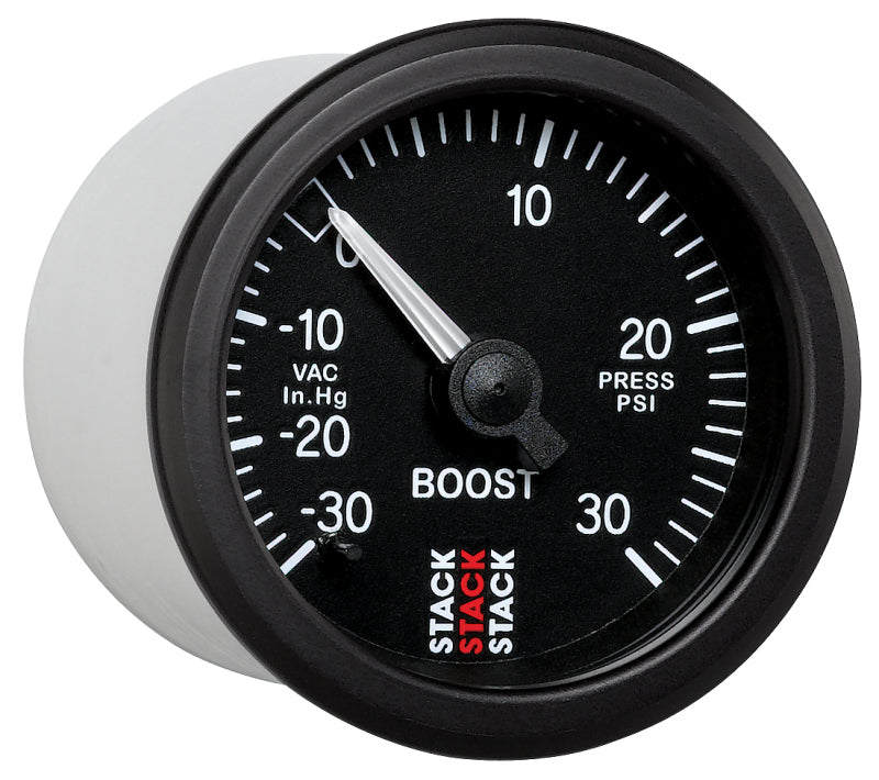 Autometer 52mm Stack Instruments -30INHG to +30PSI Mechanical Boost Gauge - Black