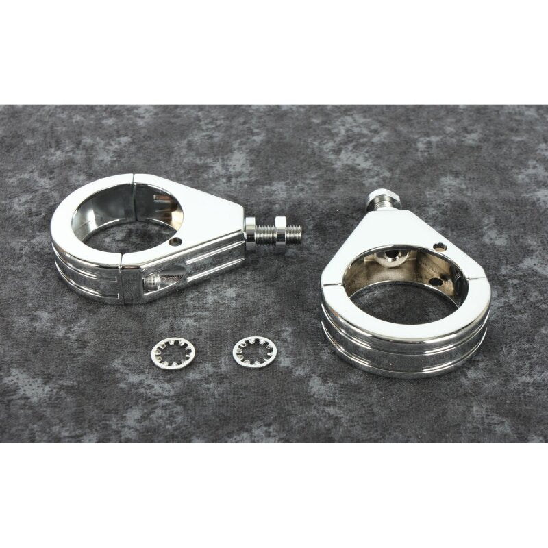 Bikers Choice Chrome Grooved 41MM Clamp With 5/16-18 Stud Universal Custom Pr