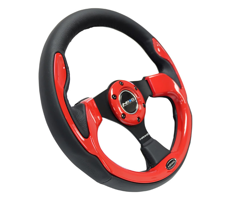 NRG Reinforced Steering Wheel (320mm) Blk w/Red Trim & 5mm 3-Spoke