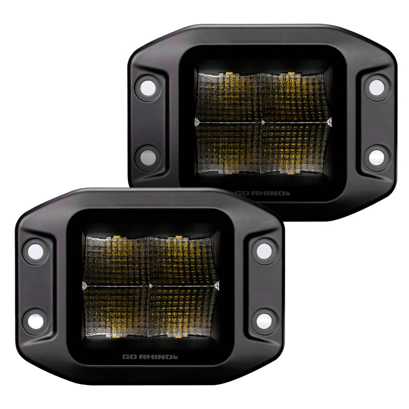 Go Rhino Xplor Blackout Series Cube LED Flood Light Kit (Flush Mount) 3x3 - Blk (Pair)