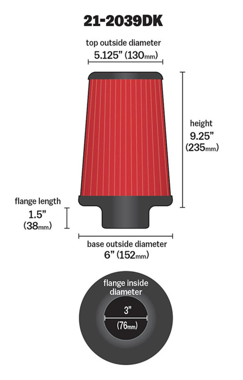 AEM 3 in x 9 in Dryflow Air Filter