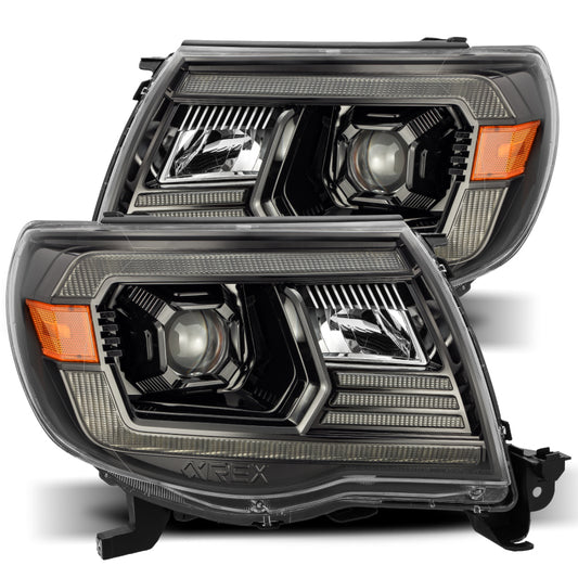 AlphaRex 05-11 Toyota Tacoma PRO-Series Projector Headlights Plank Style Design Alpha Black w/DRL