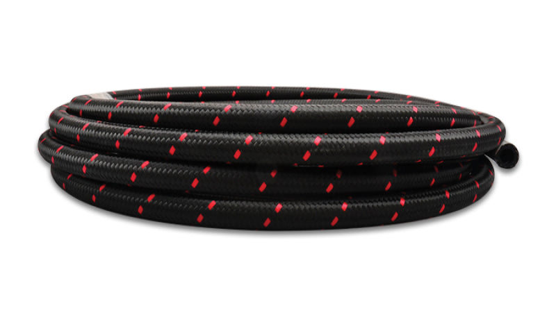 Vibrant -6 AN Two-Tone Black/Red Nylon Braided Flex Hose (5 foot roll)