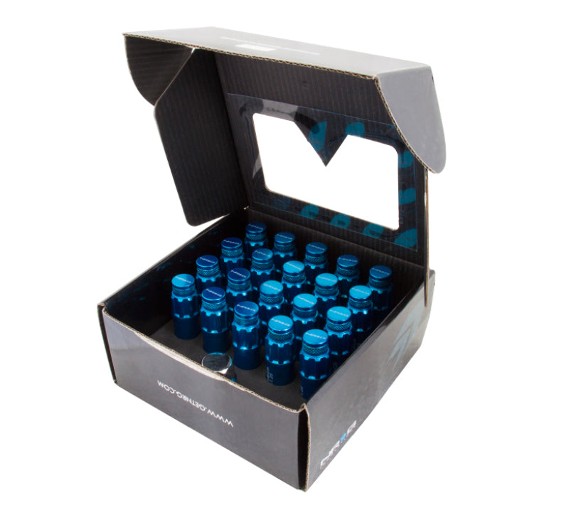 NRG 700 Series M12 X 1.25 Steel Lug Nut w/Dust Cap Cover Set 21 Pc w/Locks & Lock Socket - Blue